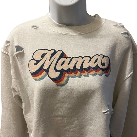 Champion MAMA Retro Rainbow Upcycled Reworked Cropped Sweatshirt - Size Medium - Picture 5 of 12